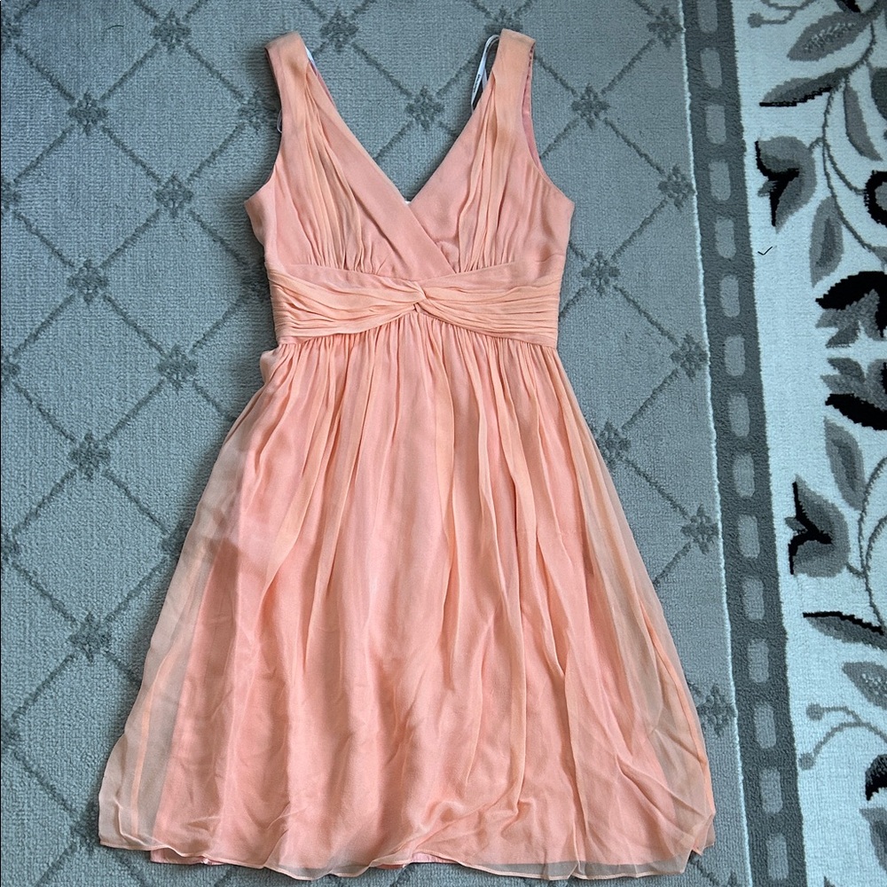Donna Morgan Peach Chiffon V-Neck Cocktail Dress